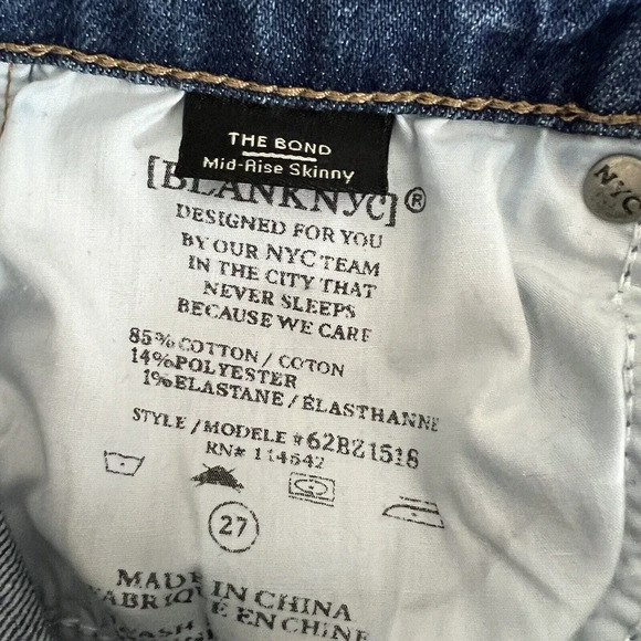 BLANKNYC The Bond Skinny Jeans Mid Rise Stretch Denim Blue Women’s Size 27 - Picture 10 of 10